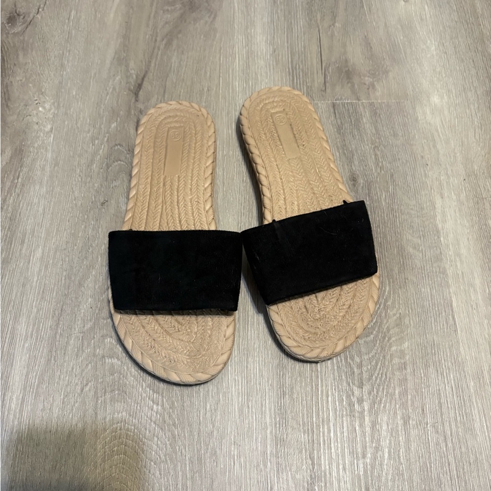 Black Suede Women's Slide Sandals